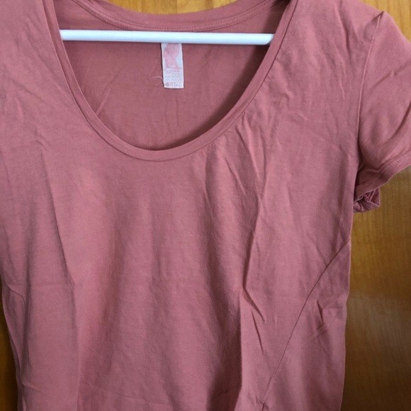 Zara Salmon Pink Scoop Neck Short Sleeve T-Shirt Stretch Cotton Solid Basic - Picture 2 of 5
